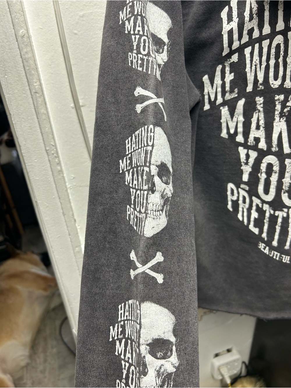 Beautiful Disaster Black Washed Skull Graphic Hoodie - Picture 4 of 7